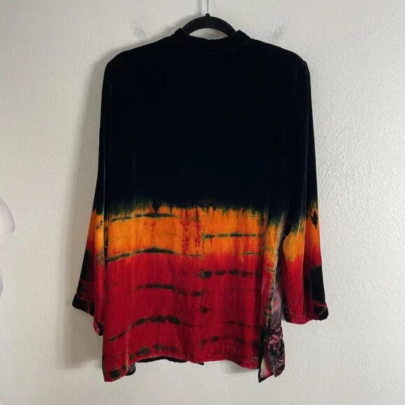 Citron Santa Monica Tunic Top Womens XL Multicolor Crane Velvet Burnout Boho